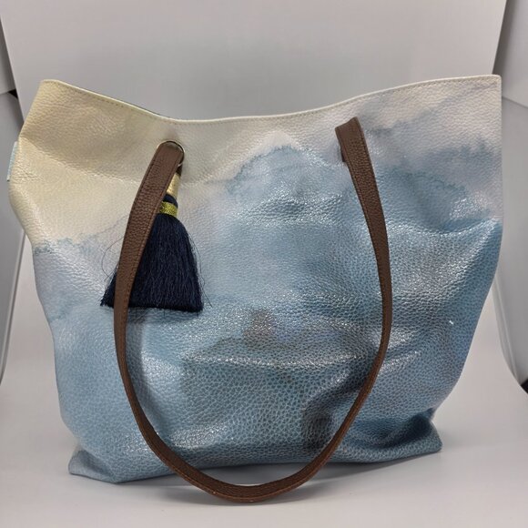Papaya Handbags - Archival Papaya Art Abstract Luxe Tote - Blue Tassel / Boho / Artistic